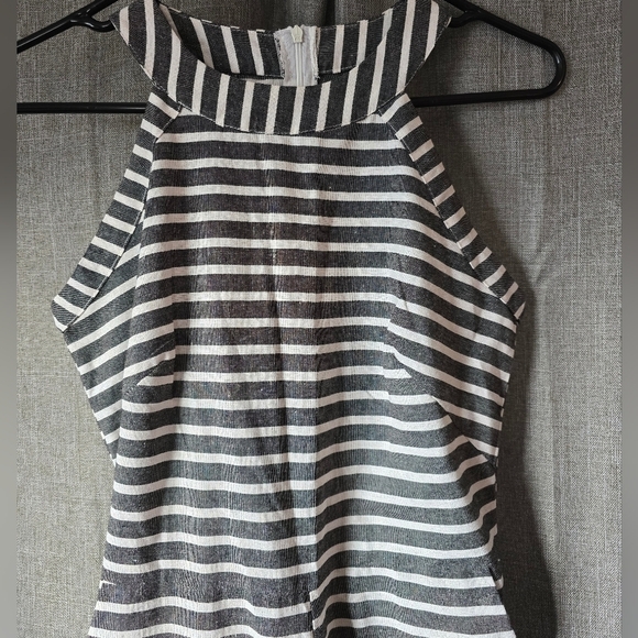 Striped Halter Neck Jumpsuit Grey And White Size Small Tie Waist - Picture 3 of 5